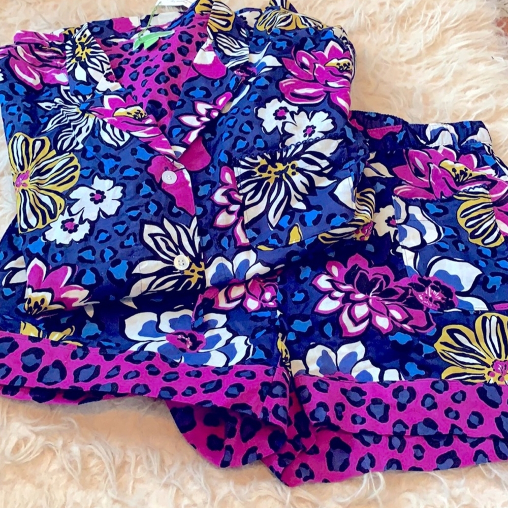 Vera Bradley Blue and Pink Patterned Pajama Shorts and Top